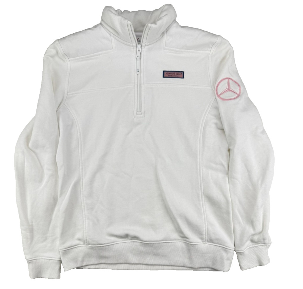 Vineyard Vines Women's S White Shep Shirt 1/4 Zip Mercedes Benz Pullover Small